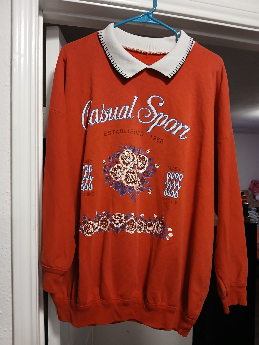 Casual Sport Red Floral-Print Men's Sweater with Contrast Collar